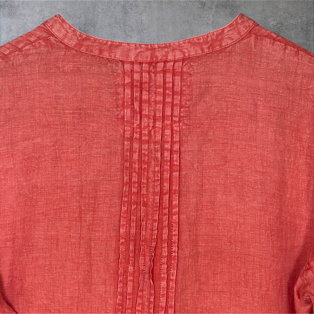 Karyn Seo Coral Linen Tunic Top Womens XL Embroidered Pintuck Pleat Pullover - Picture 5 of 8